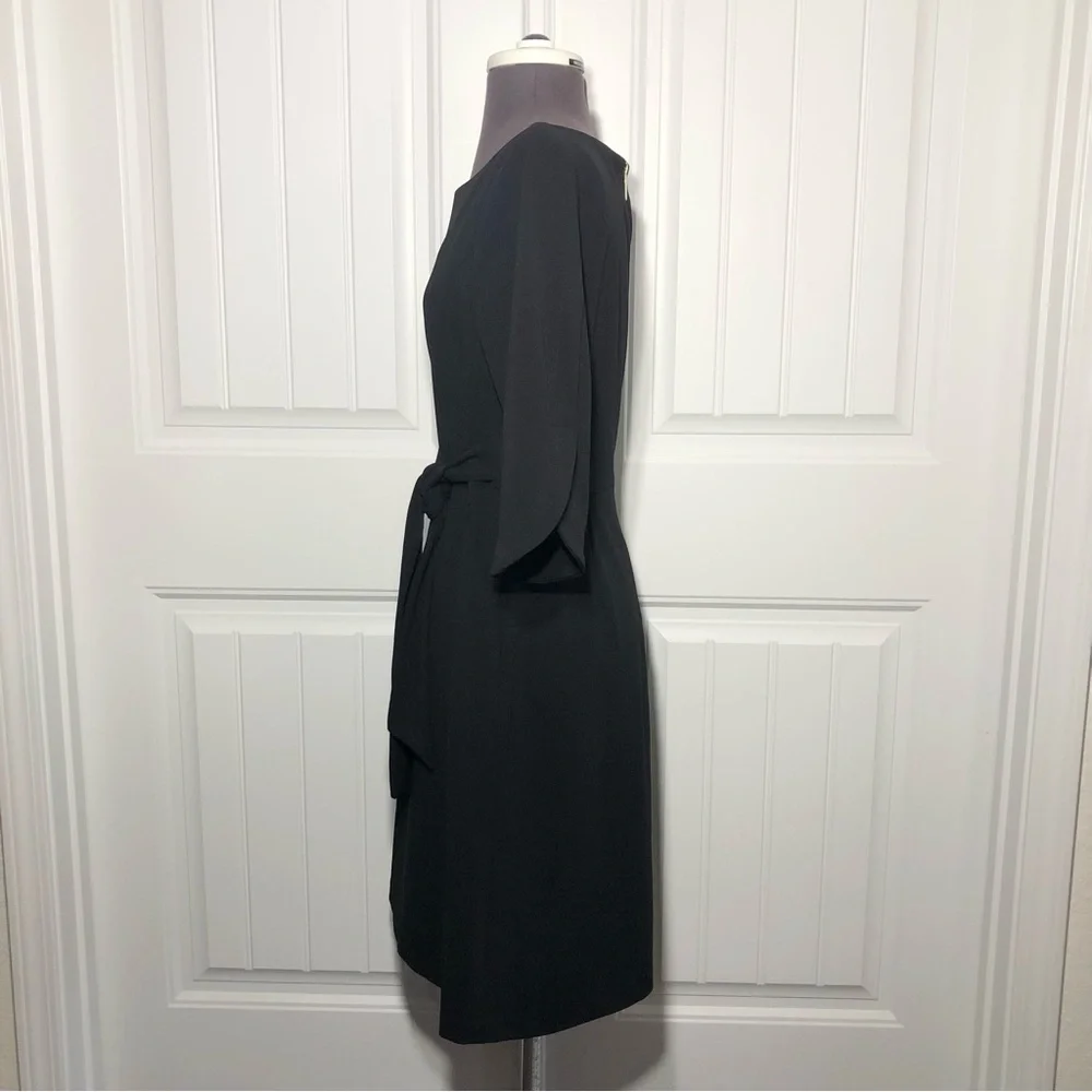 CALVIN KLEIN Black Boat Neck Waist Tie & Pockets Above The Knee Sheath Dress 10_7